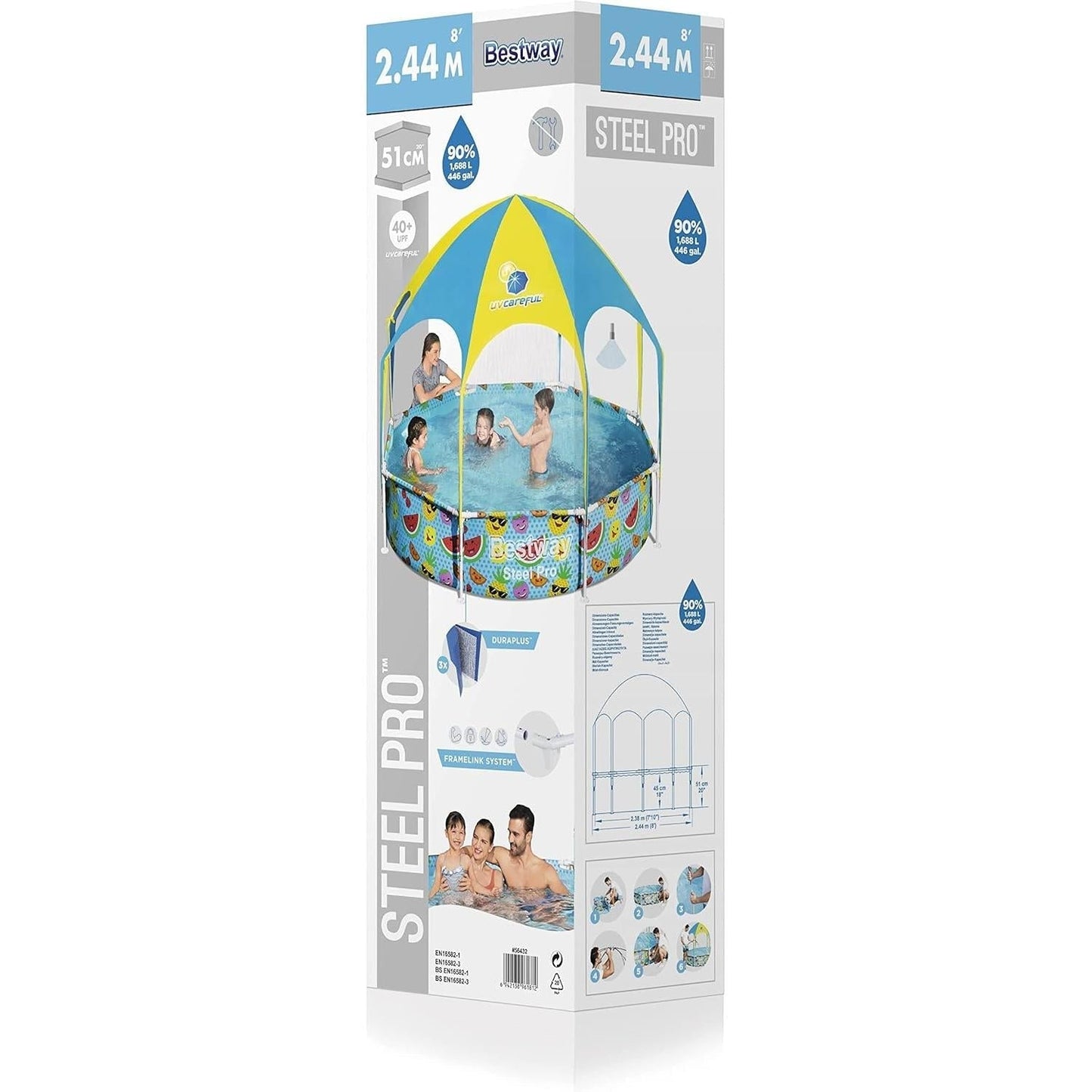 Bestway - Piscina desmontable Splash-In-Shade tubular infantil 244 x 51 cm con parasol