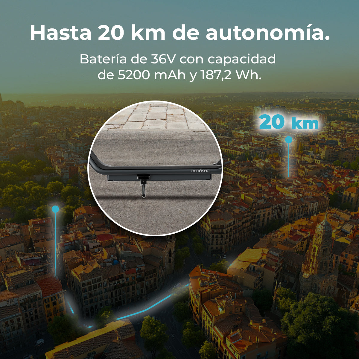Cecotec Bongo D20E Connected Patinete Eléctrico 250 W (500 W Máx), Autonomía 20 Km