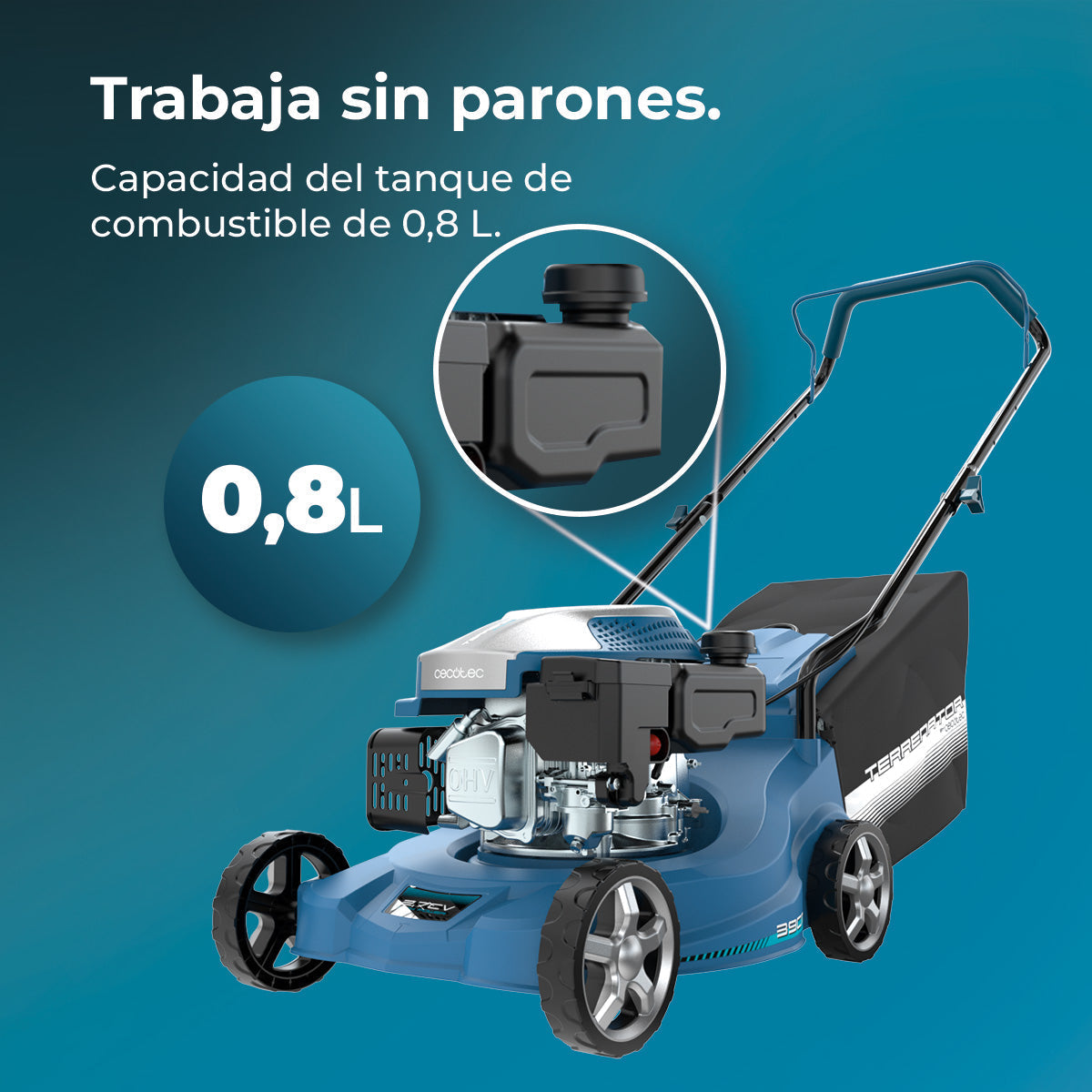 Cecotec Terrenator 2700.39 Cortacésped de Gasolina 127cc 2.1 kW 2 en 1 Recoger Césped