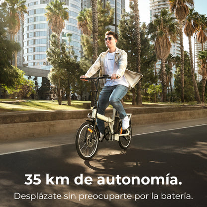 Cecotec Bicicleta Eléctrica Flexy 250W, 35 km autonomía, Batería extraíble 270Wh, Ruedas 20 pulgadas, Velocidad 25 km/h