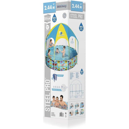 Bestway - Piscina desmontable Splash-In-Shade tubular infantil 244 x 51 cm con parasol