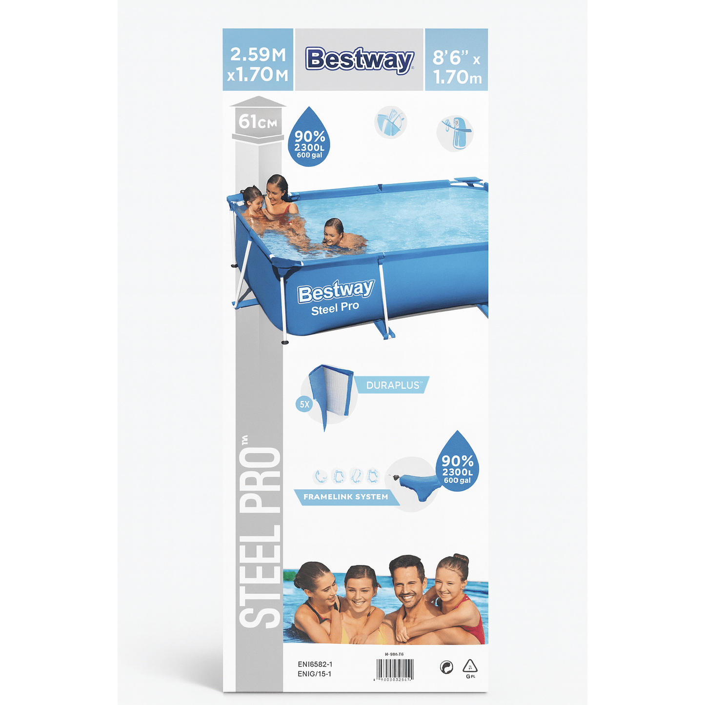 Bestway – Steel Pro piscina desmontable rectangular (259 × 170 × 61 cm)