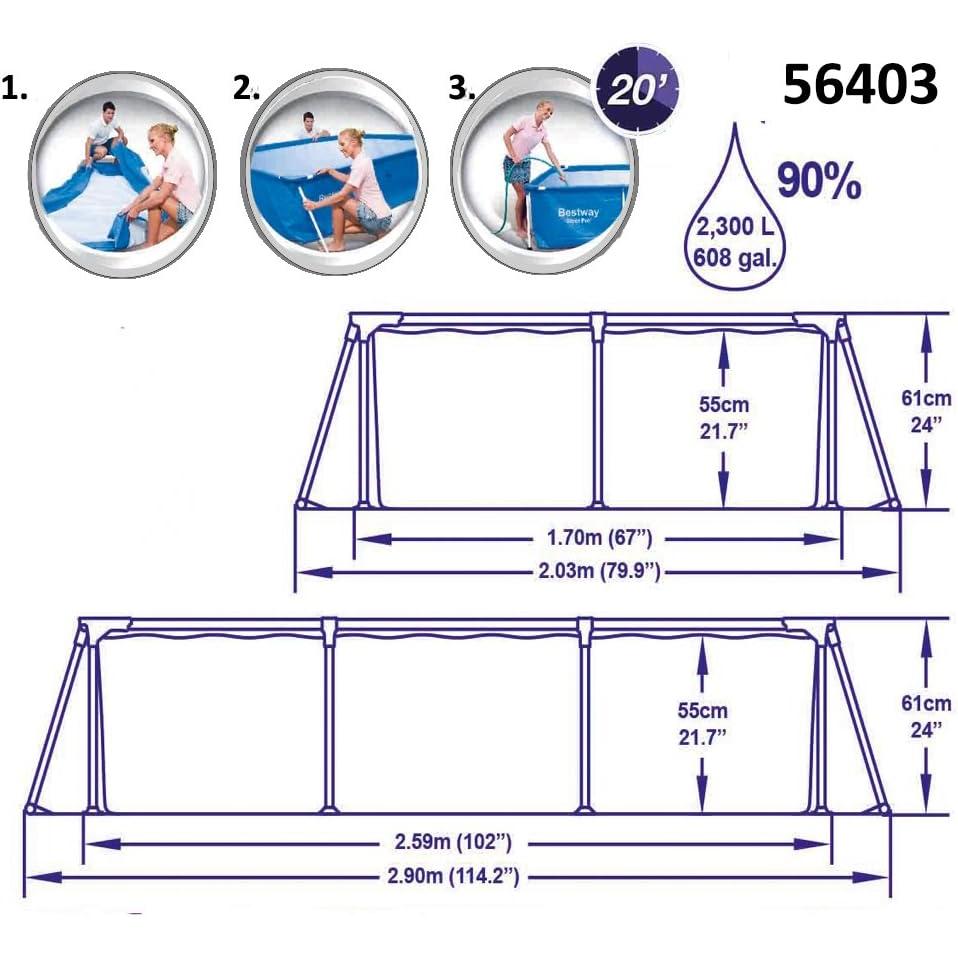 Bestway – Steel Pro piscina desmontable rectangular (259 × 170 × 61 cm)