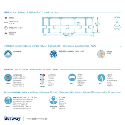 Bestway – Steel Pro Max piscina desmontable circular (366 × 122 cm)