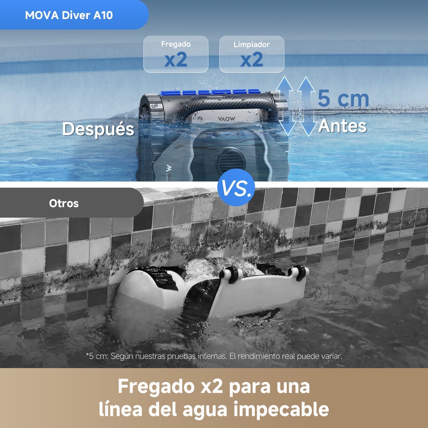 Mova - Diver A10 Robot Limpiafondos de piscina de batería sin cable